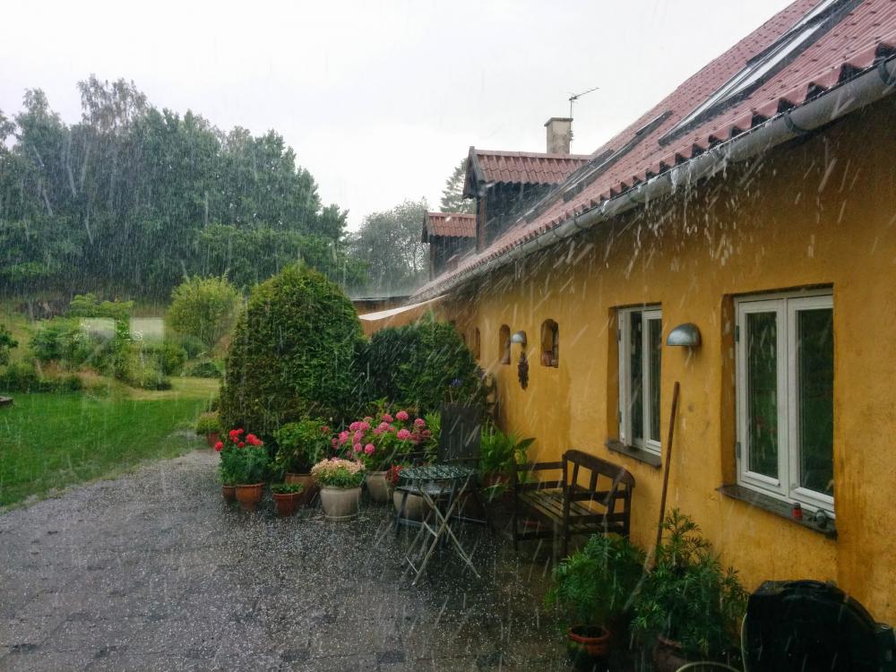 façade, maison, pluie